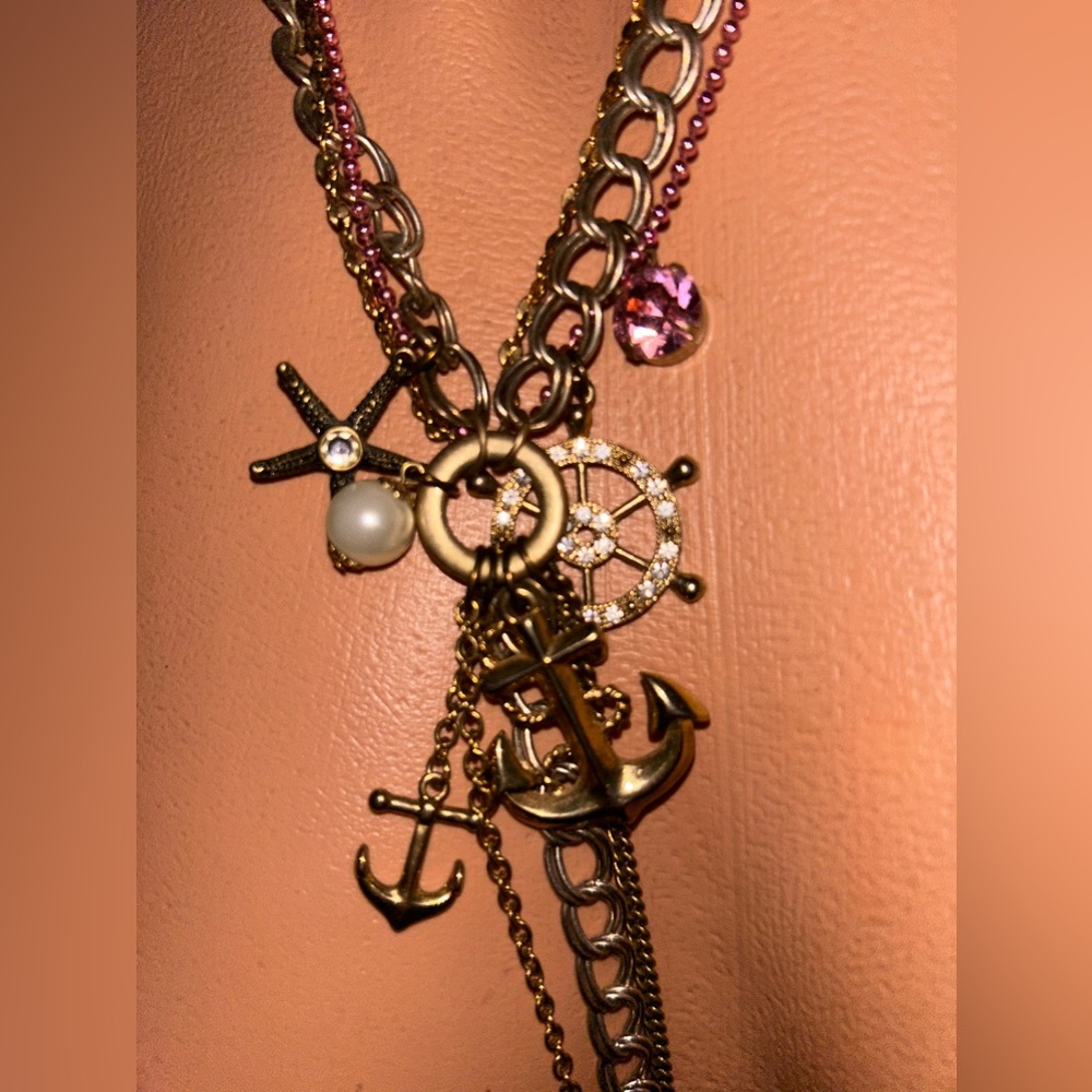 BETSEY JOHNSON pink seashell seahorse CRYSTAL necklace vintage charm locket N96